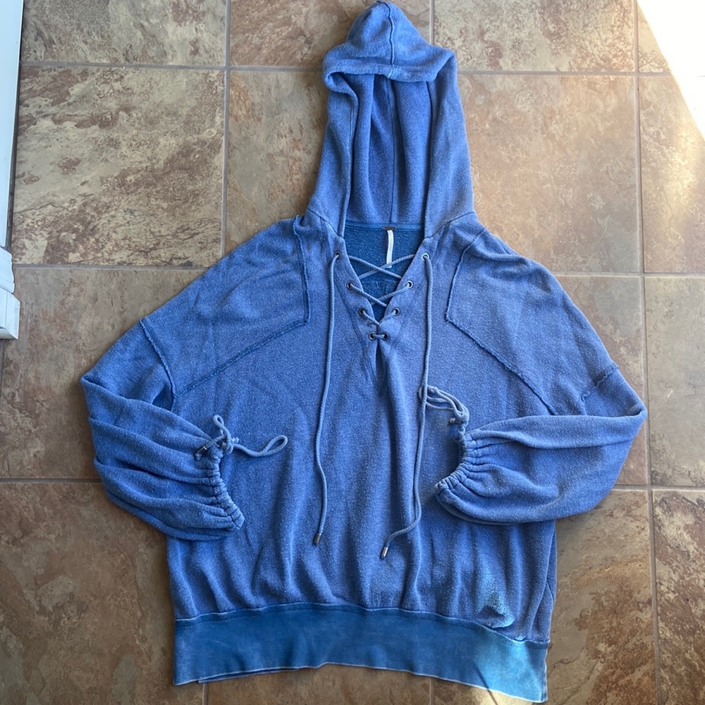 Free People Oversized Linen Blend Sweatshirt Lace Up size small